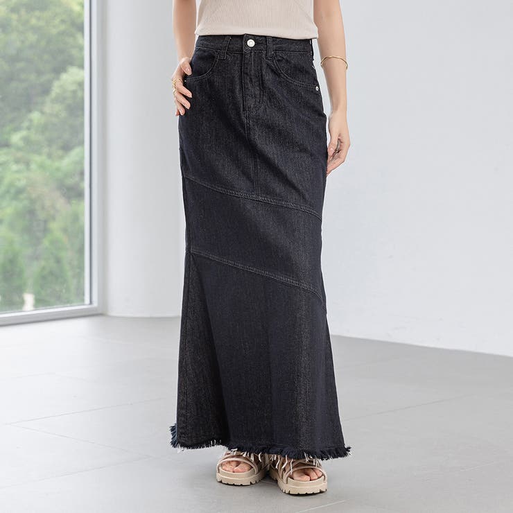 ブラック | デニム スカート ロング | teddyshop