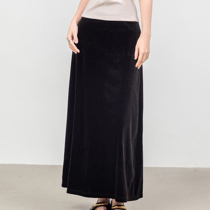 ブラック | ベロアスカート ロング 全2色 | teddyshop