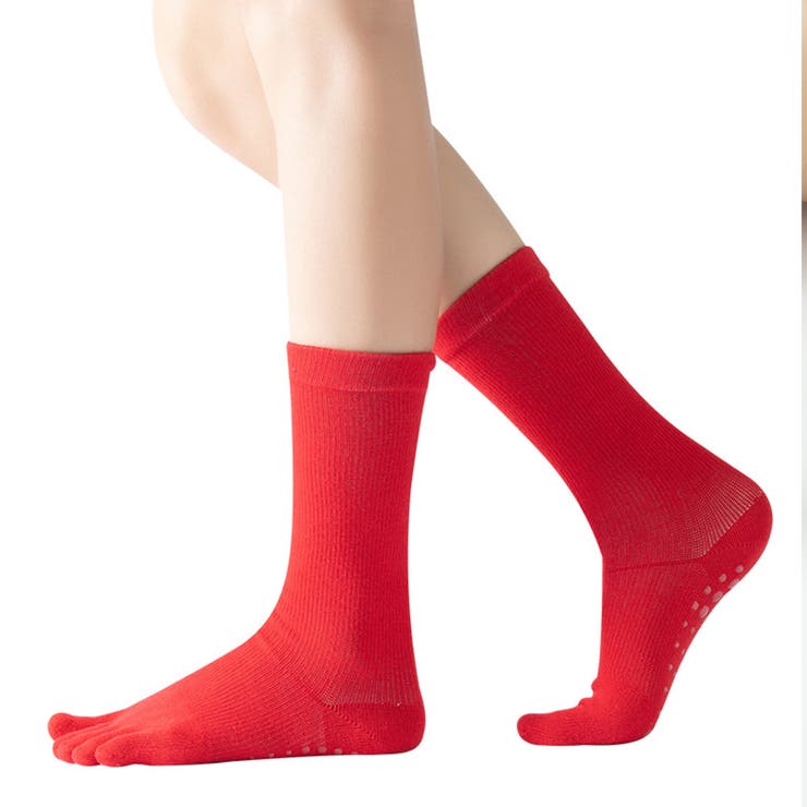 レッド | 5本指ソックス 滑り止め 全10色 | teddyshop