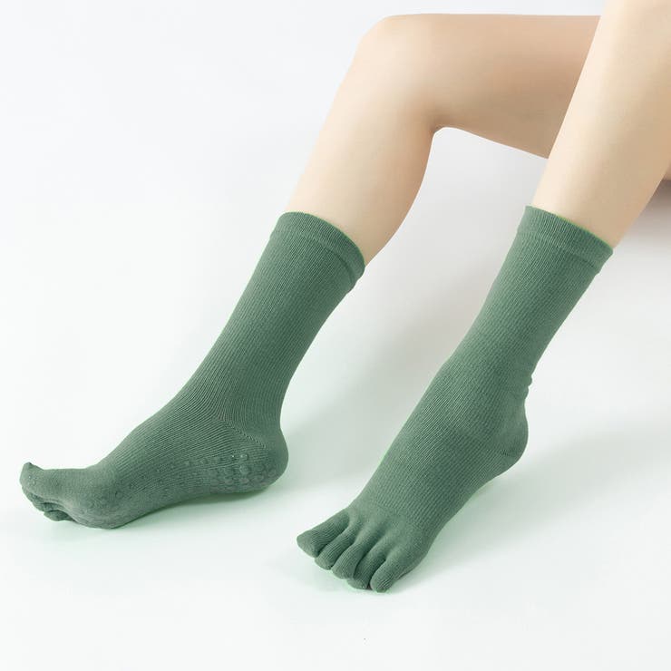 グレーグリーン | 5本指ソックス 滑り止め 全10色 | teddyshop