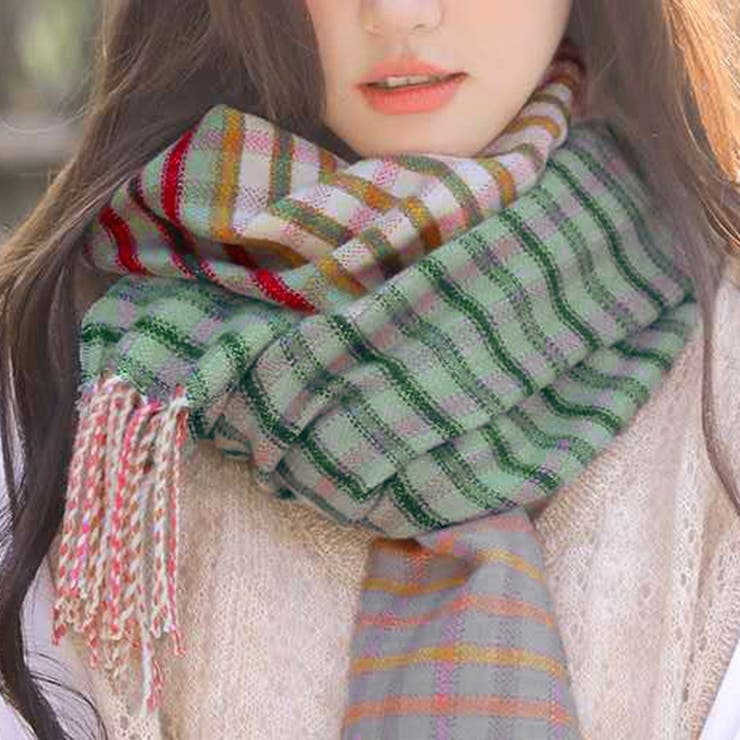 ホワイト×グリーン | ストール 大判 レディース | teddyshop