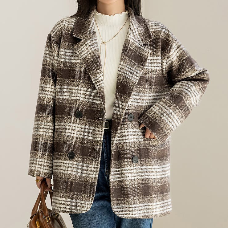 ダークブラウン×ホワイト | コート アウター ショート丈 | teddyshop