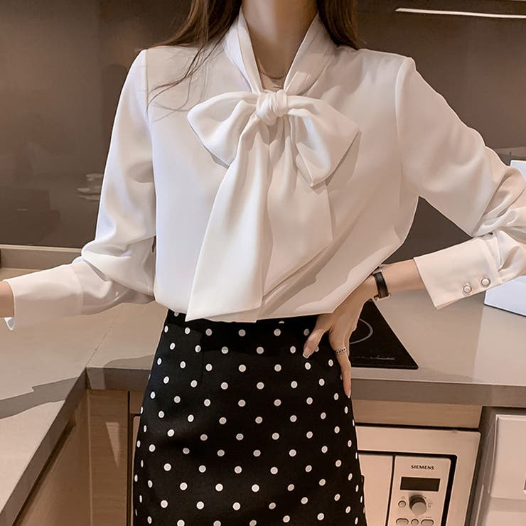 ホワイト | 春 ブラウス ボウタイ | teddyshop