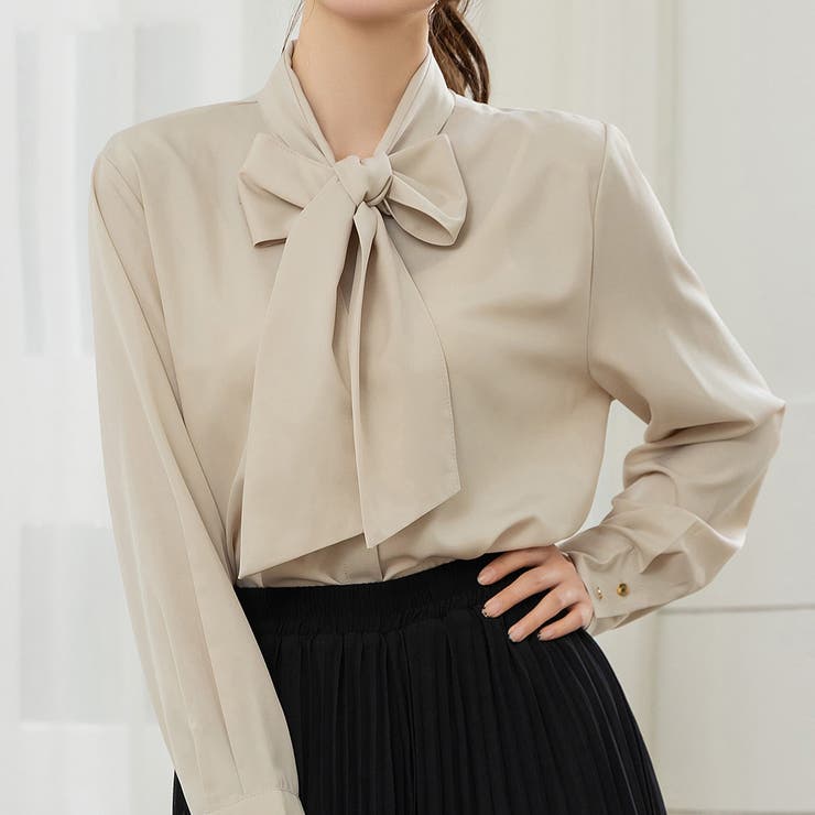 ライトベージュ | 春 ブラウス ボウタイ | teddyshop