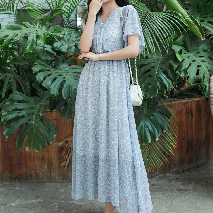 プチフラワーブルー | 半袖 ワンピース Aライン | teddyshop