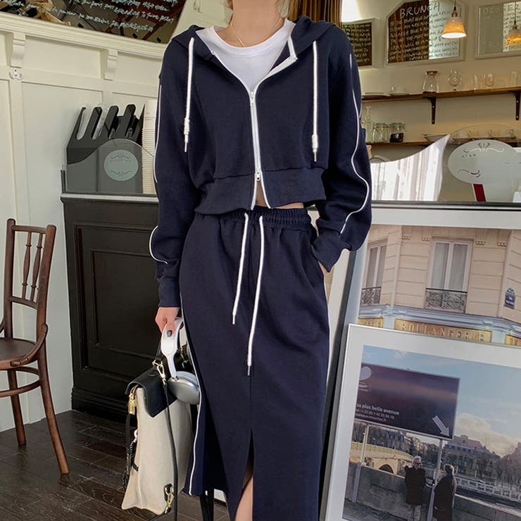ネイビー | パーカー セットアップ スカート | teddyshop