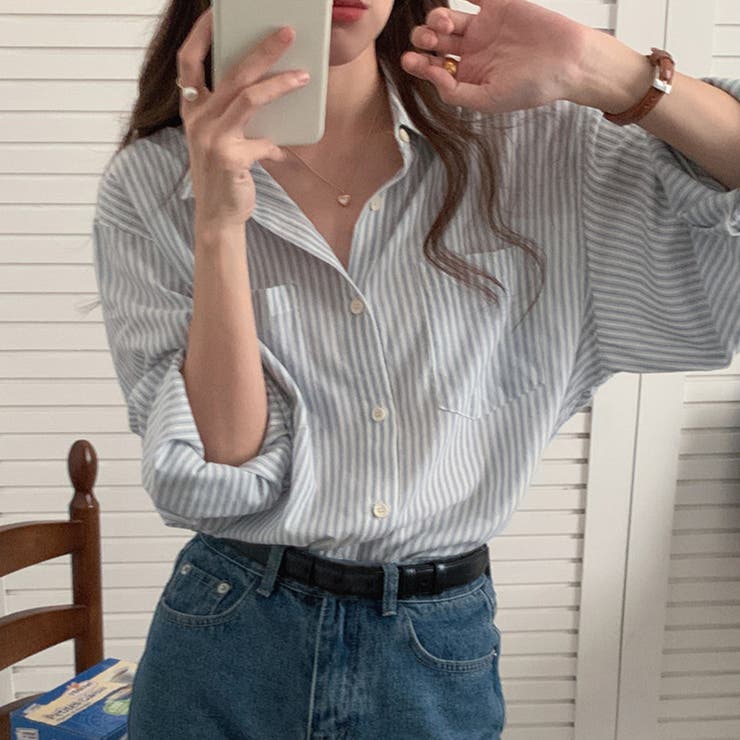 ブルー | シャツ ストライプ 長袖 | teddyshop