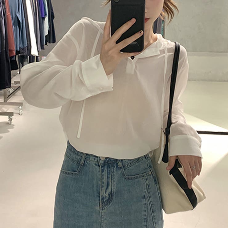 ホワイト | シャツ フ―ディー シースルー | teddyshop