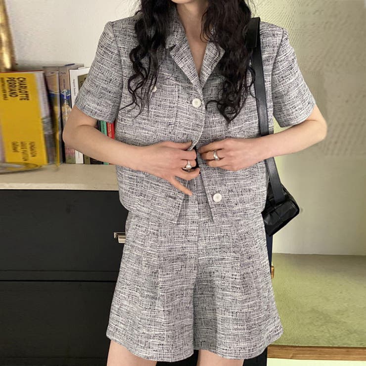 ブラック | セットアップ ジャケット ツイード風 | teddyshop