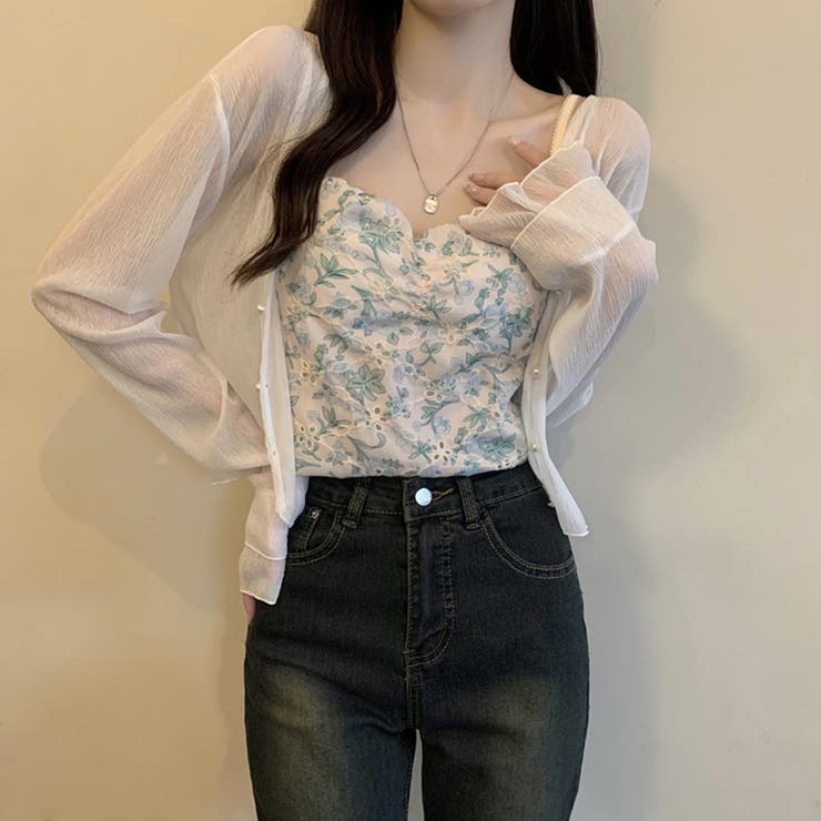 ホワイト | シアー カーディガン ショート丈 | teddyshop