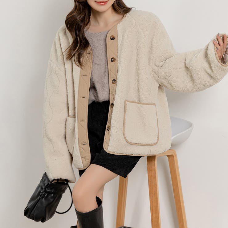 アイボリー | ブルゾン ボア ジャケット | teddyshop