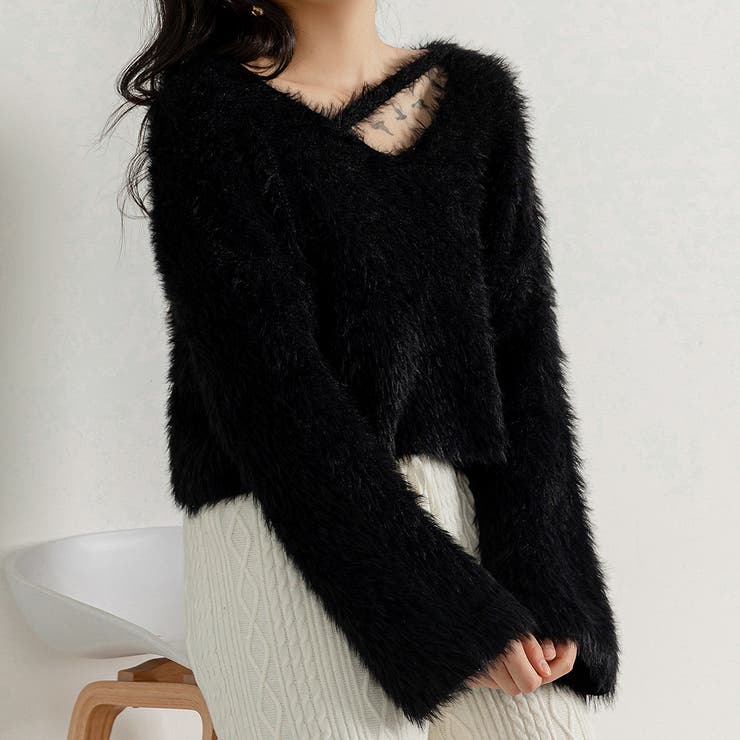 美品＊ドゥロワー シャギーカシミヤニット S ブラック 黒 日本製