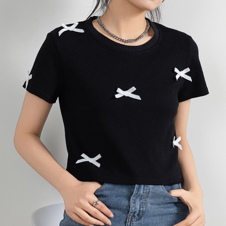 ブラック | ワッフル生地 Tシャツ レディース | teddyshop