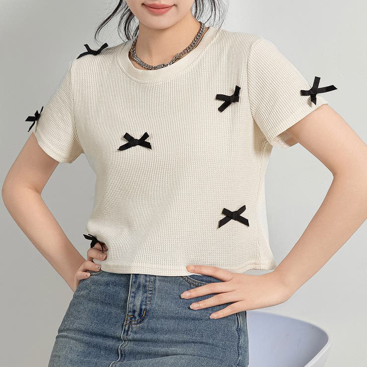 アイボリー | ワッフル生地 Tシャツ レディース | teddyshop