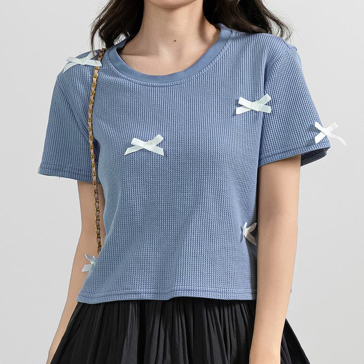 ブルー | ワッフル生地 Tシャツ レディース | teddyshop