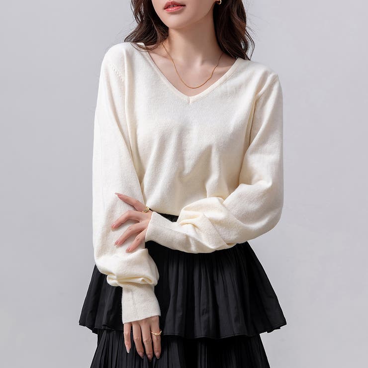 アイボリー | ニット Vネック トップス | teddyshop