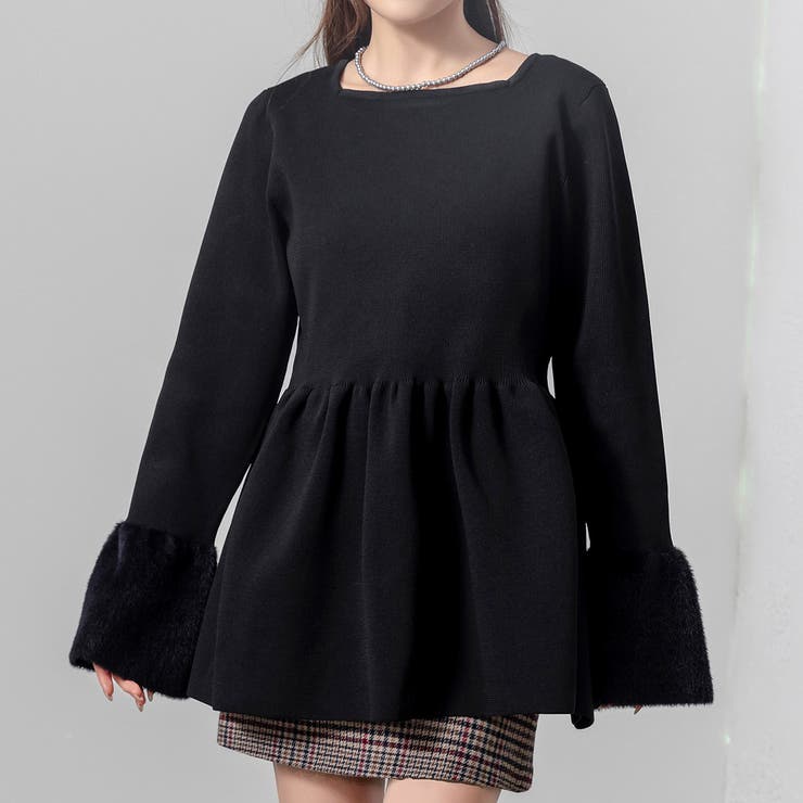 ブラック | ペプラム ニット トップス | teddyshop