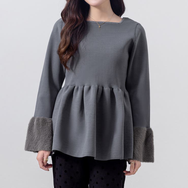 グレー | ペプラム ニット トップス | teddyshop