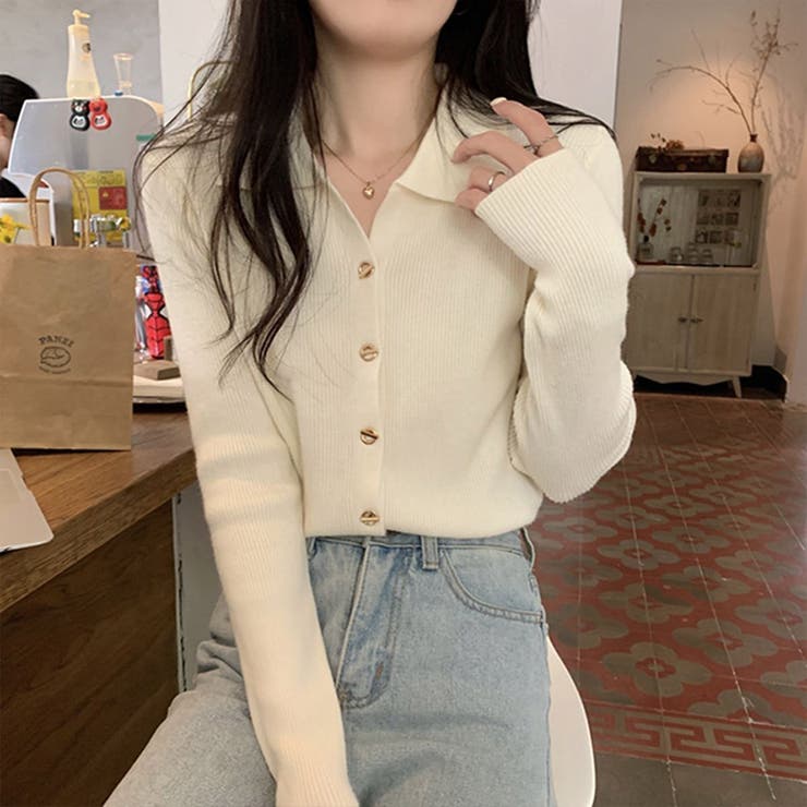 アイボリー | レディース ポロニット トップス | teddyshop