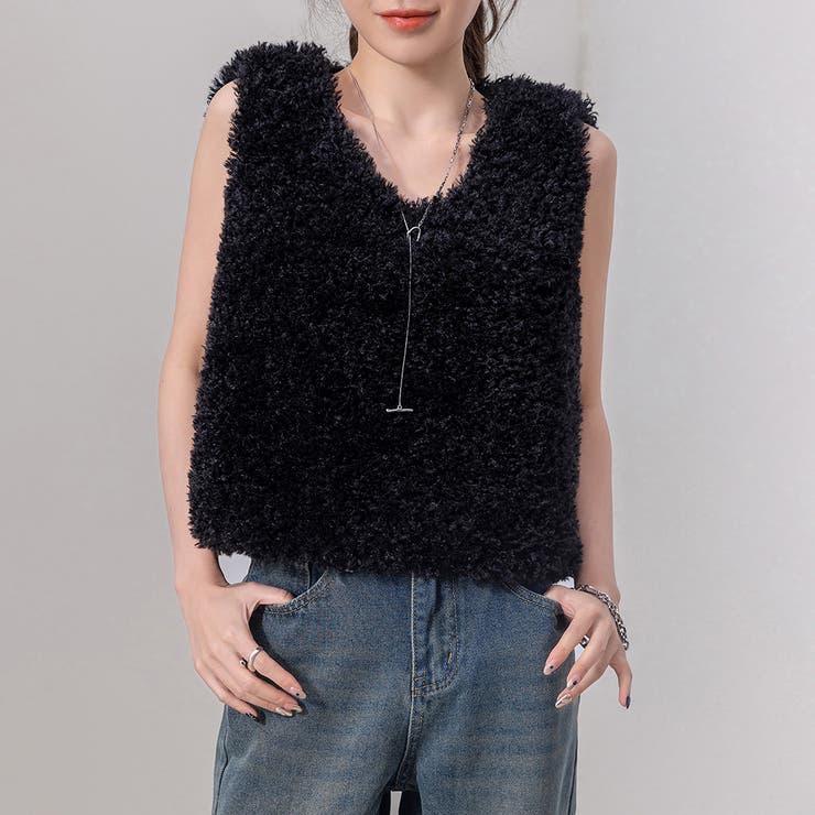 ブラック | プードルファー ベスト レディース | teddyshop