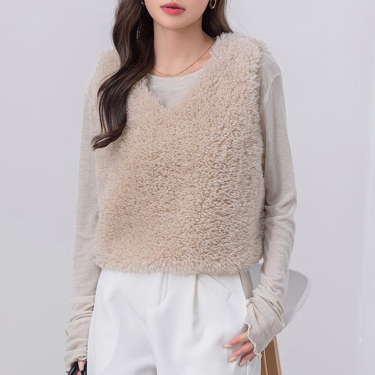 ベージュ | プードルファー ベスト レディース | teddyshop