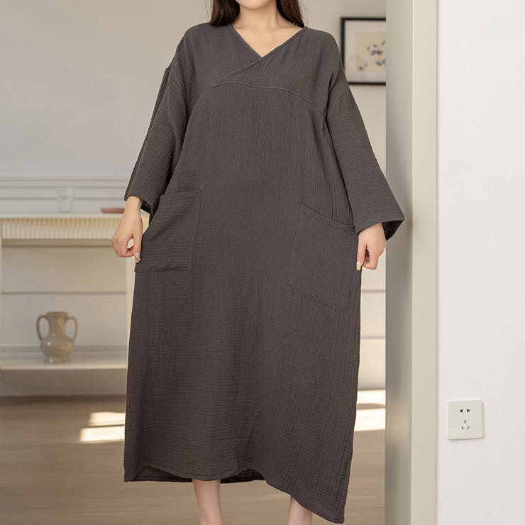 B：チャコール | 湯上りワンピース ルームウェア パジャマ | teddyshop