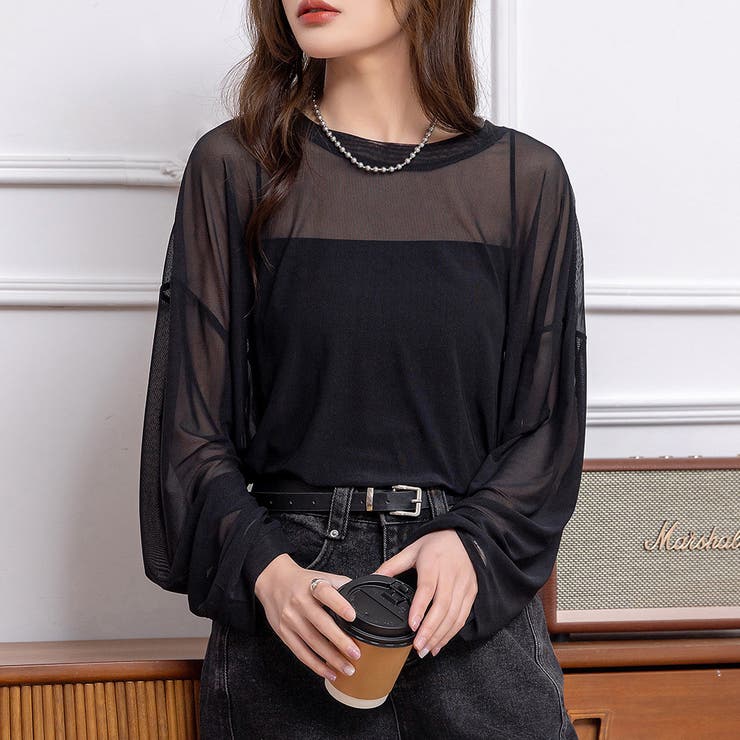 ブラック | カットソー シアー 長袖 | teddyshop