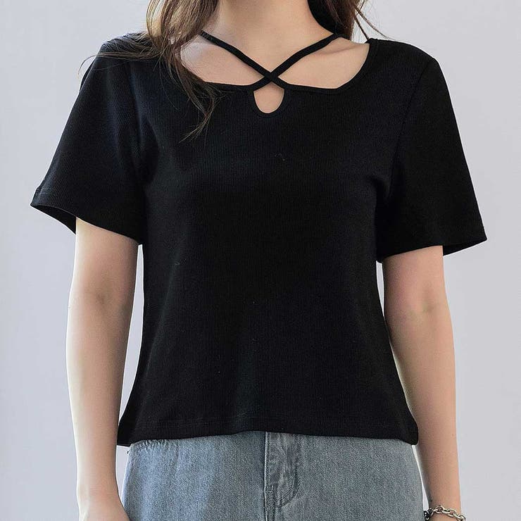 ブラック | Tシャツ リブ トップス | teddyshop