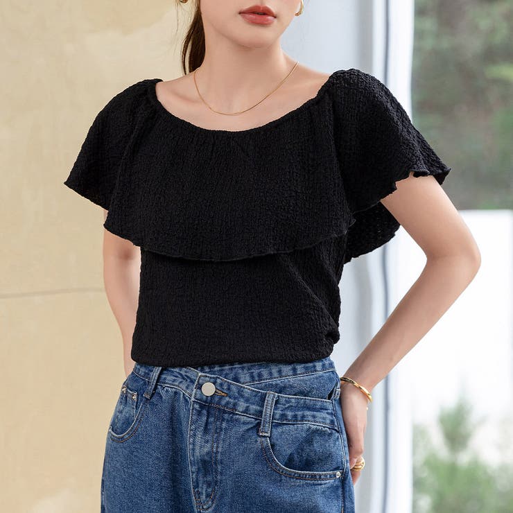 ブラック | オフショルダー トップス 半袖 | teddyshop