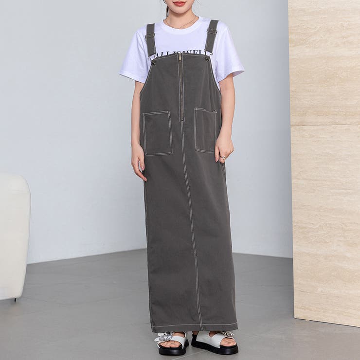 チャコール | ジャンパースカート レディース マキシ丈 | teddyshop