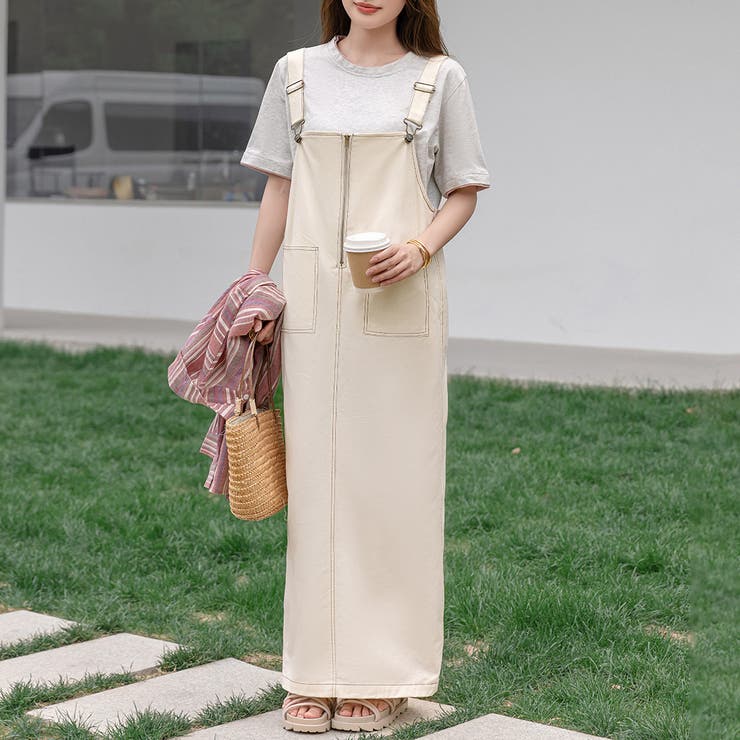 アイボリー | ジャンパースカート レディース マキシ丈 | teddyshop