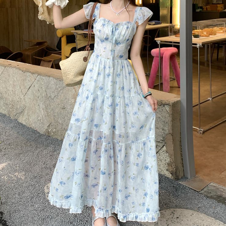 アイスブルー×フラワー | ワンピース レディース ロング | teddyshop