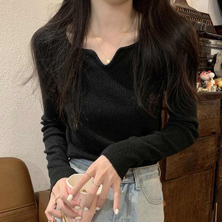 ブラック | 「出勤用服として最適」ニット トップス リブ | teddyshop