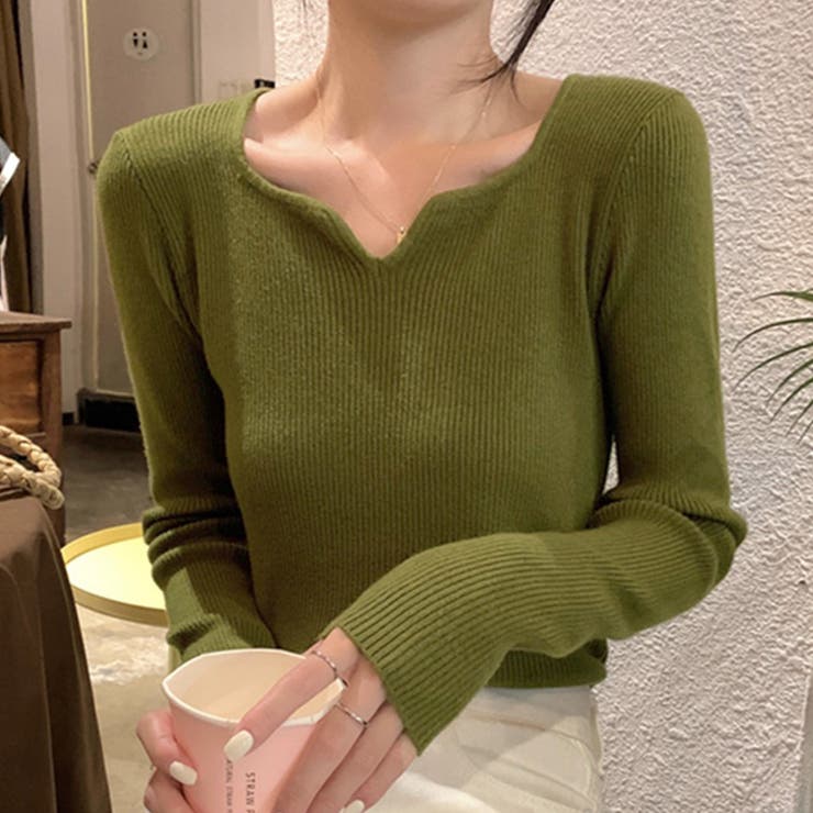 オリーブグリーン | 「出勤用服として最適」ニット トップス リブ | teddyshop