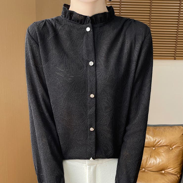 ブラック | 「シンプルで華やかに」ニット 透かし編み トップス | teddyshop