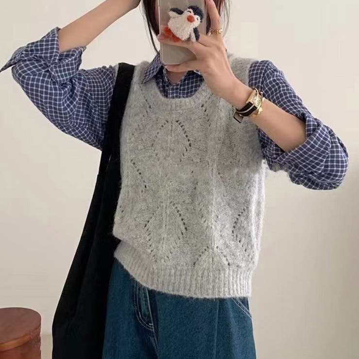 ライトグレー | ニットベスト レディース 全4色 | teddyshop