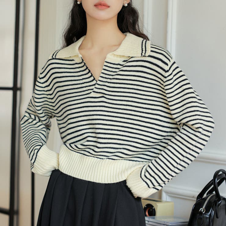 ホワイト | 「スキッパーで小顔見せ」ニット スキッパー レディース | teddyshop