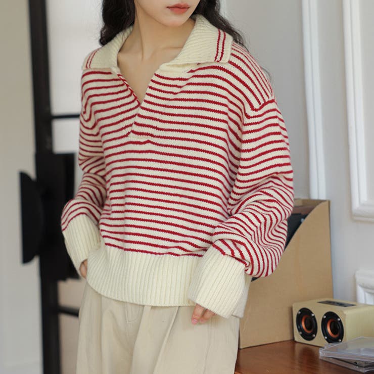 レッド | 「スキッパーで小顔見せ」ニット スキッパー レディース | teddyshop