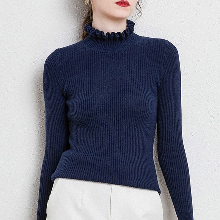 ネイビー | リブニット トップス 全7色 | teddyshop