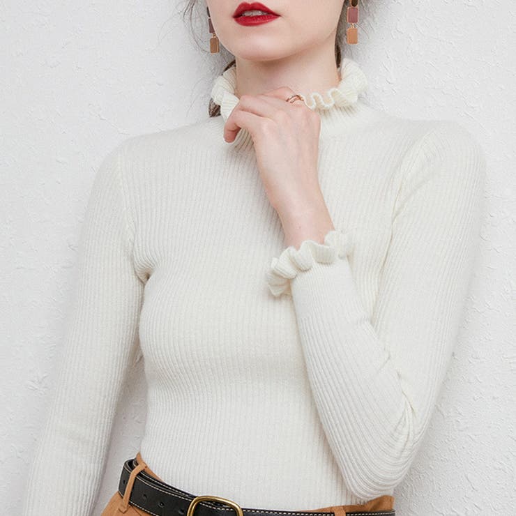 ホワイト | リブニット トップス 全7色 | teddyshop