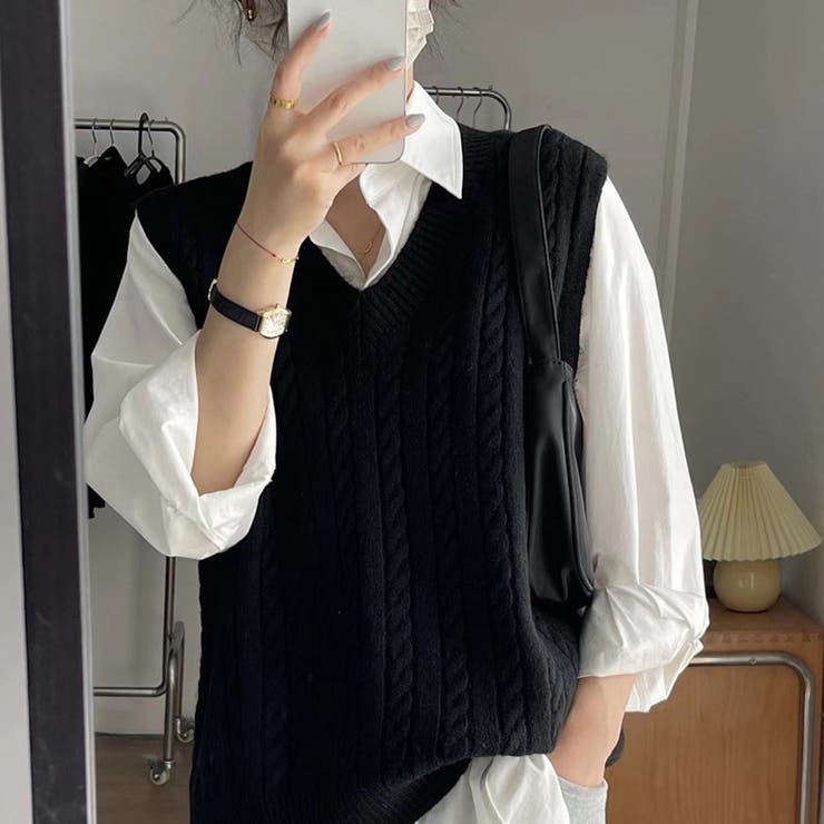 ブラック | ニットベスト レディース 全2色 | teddyshop