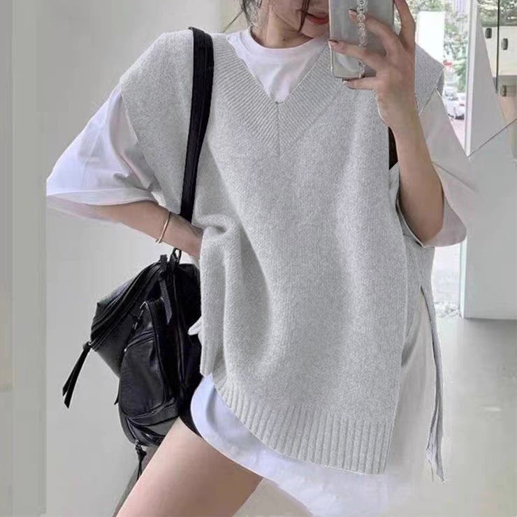ライトグレー | 「フレンチスリーブな袖口が◎」ニットベスト レディース ジレ | teddyshop