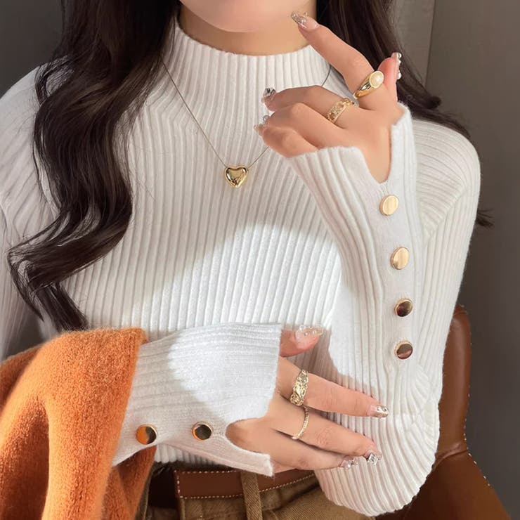 ホワイト | リブニット トップス 全6色 | teddyshop