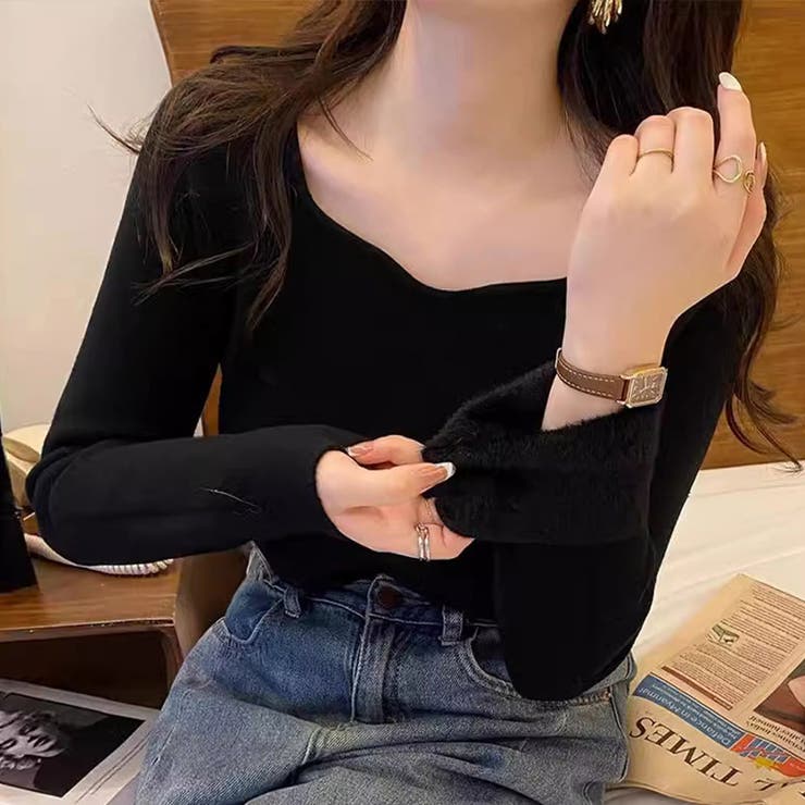 ブラック | 「冬の服シフトは毎日確定」ニット シャギー 裏側 | teddyshop