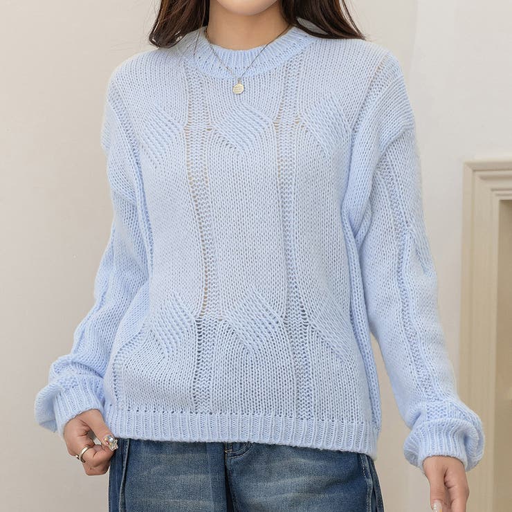 ブルー | 「ほんのり透け感で大人スタイル」ニット レディース 全4色 | teddyshop