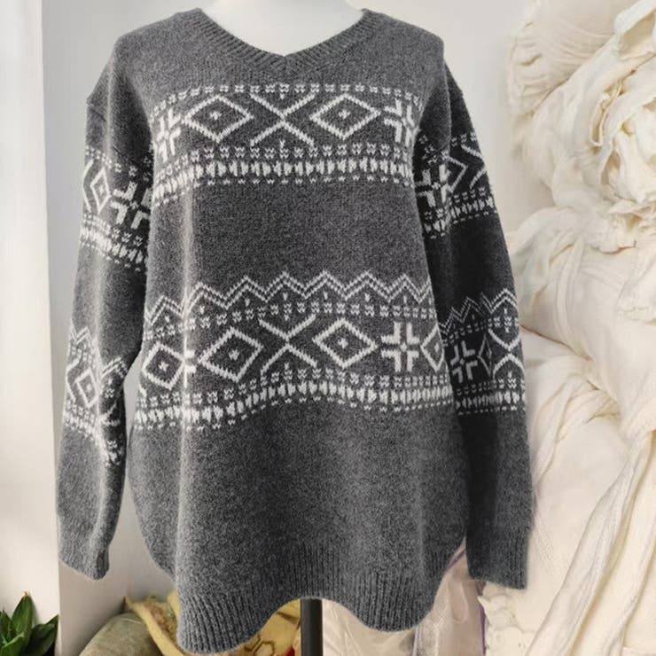 グレー | 「ボリューム投入でキュート＋」ノルディック柄 ニット セーター | teddyshop