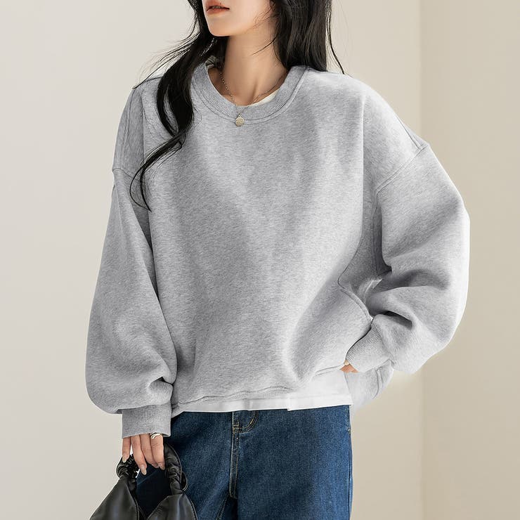 ライトグレー | 「手首も暖める長め袖」裏起毛 スウェット トップス | teddyshop