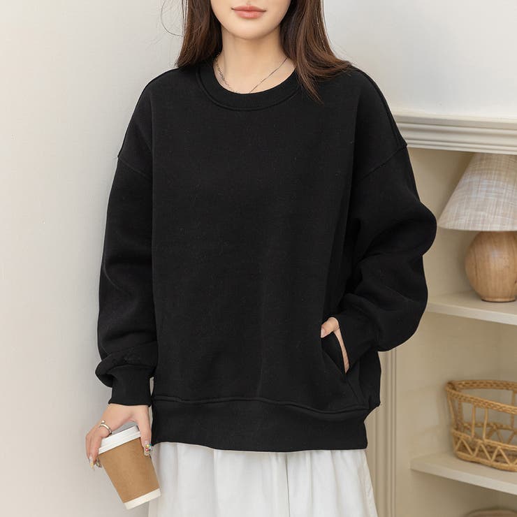 ブラック | 「手首も暖める長め袖」裏起毛 スウェット トップス | teddyshop