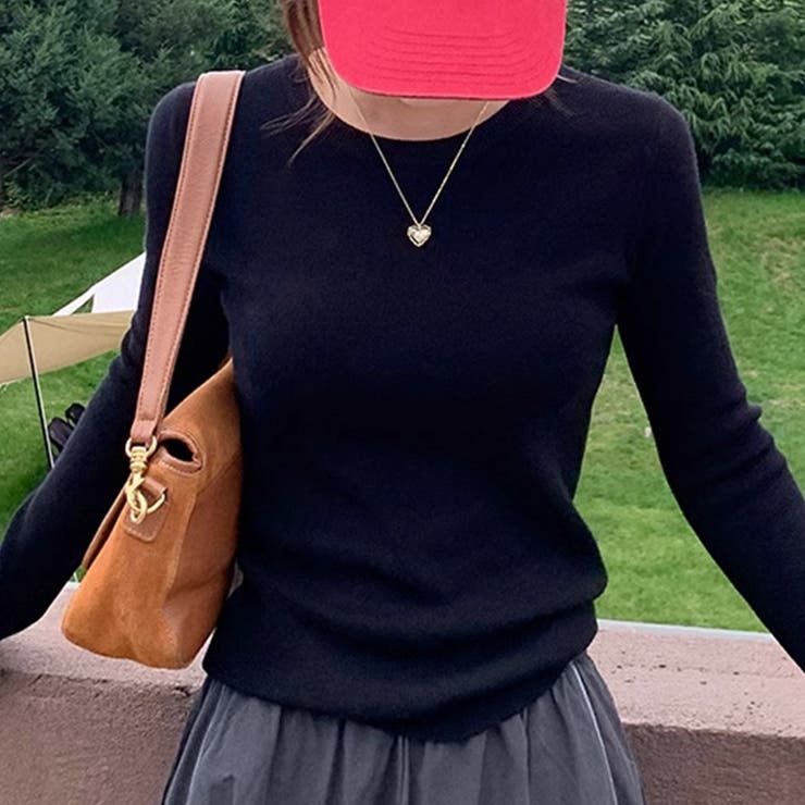 ブラック | リブニット トップス 全10色 | teddyshop