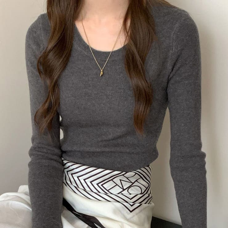 ダークグレー | リブニット トップス 全10色 | teddyshop